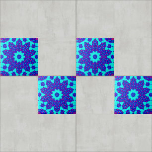 Azulejo Caleidoscopio azul mágico floreció