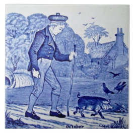 Azulejo Calendario Azul Repro 1879 Wedgwood Serie Octubre