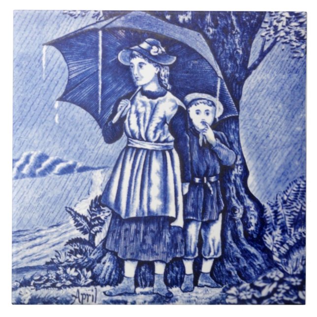 Azulejo Calendario Azul Repro Boda Antigua Serie Abril (Frente)