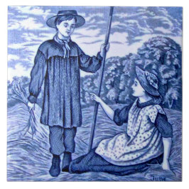 Azulejo Calendario Azul Repro Boda Antigua Serie Junio