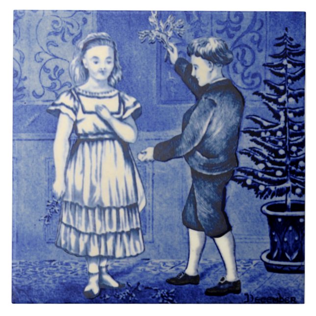 Azulejo Calendario Repro Antiguo Wedgwood Azul Diciembre (Frente)