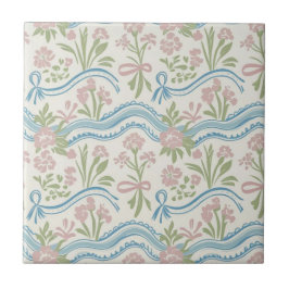 Azulejo Caléndula preppy grandmillennial floral onda raya