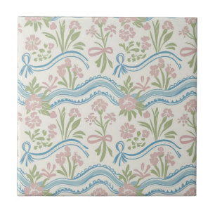 Azulejo Caléndula preppy grandmillennial floral onda raya