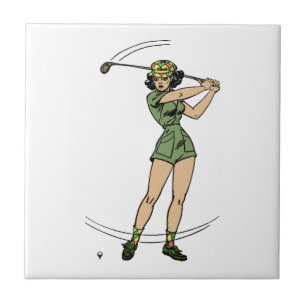 Azulejo Calentamiento para el Golf Lady Golfer