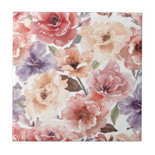 Azulejo Calida Floral de Peonía de Puesta de Sol en Acuare