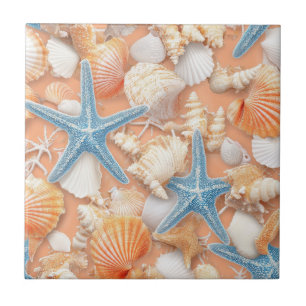 Azulejo Cálidas Conchas de Playa de Melocotón Estrella de 