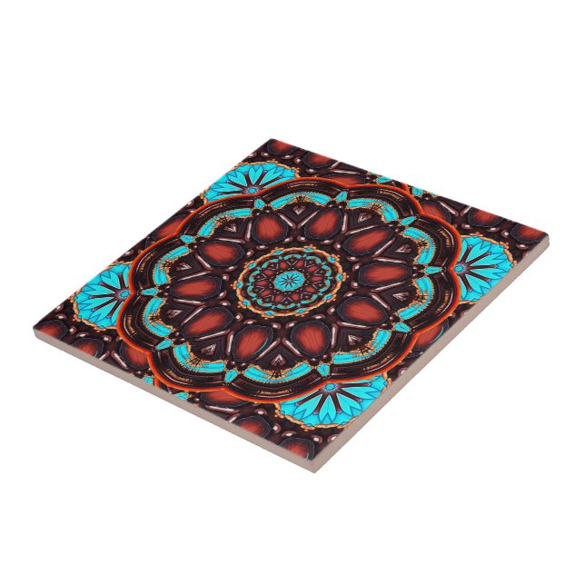 Azulejo Calidoscopio de turquesa y aspecto de madera (Lado)
