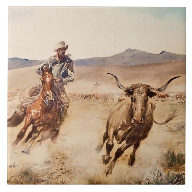 Azulejo "California Vaquero" por Edward Borein (Frente)