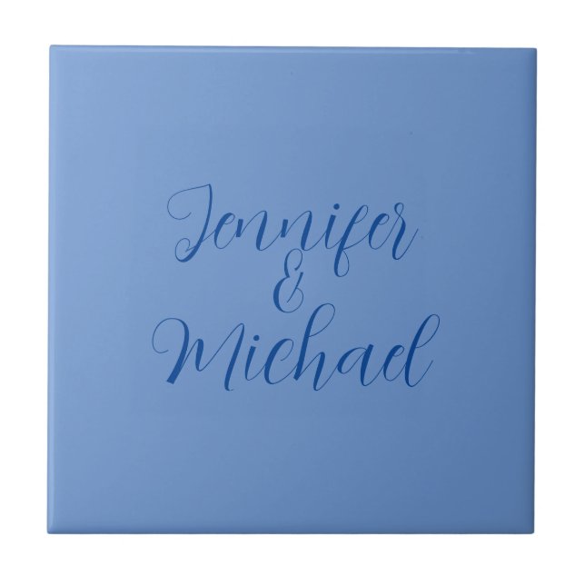 Azulejo Caligrafía azul clásica profesional boda (Frente)