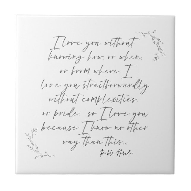 Azulejo Caligrafía de poesía botánica romántica (Frente)