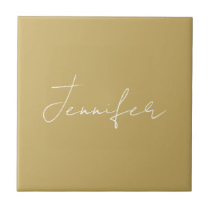 Azulejo Caligrafía Elegante Color Dorado Simple Nombre Lla