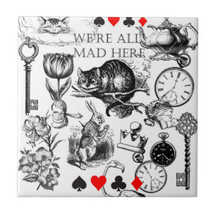 Azulejo cáliz clásico del gato cheshire en el arte de wond