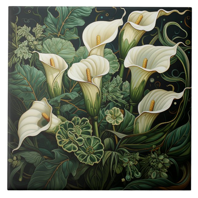 Azulejo Calla Lily Art Nouveau Deco Cerámica Tile (Frente)