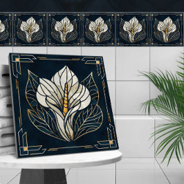 Azulejo Calla Lily Pearl y Gold de lujo