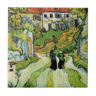 Azulejo Calle del pueblo y escaleras de Auvers, figuras