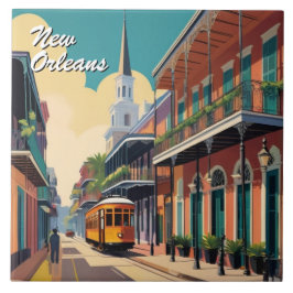 Azulejo Calle New Orleans & Catedral de St Louis Colorida