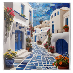 Azulejo Calle Santorini, Grecia, mosaico griego de medios