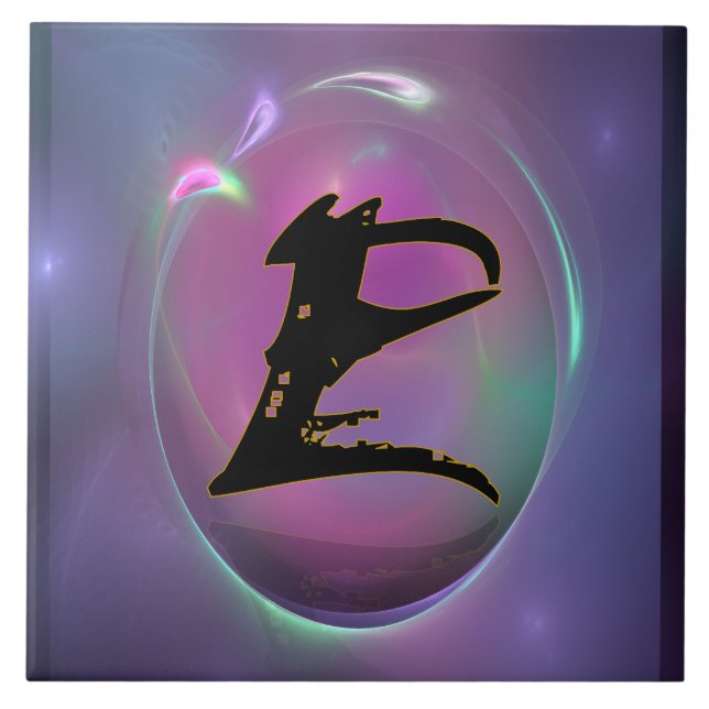 Azulejo Calligrafía E Monograma Inicial Tile Cerámico (Frente)