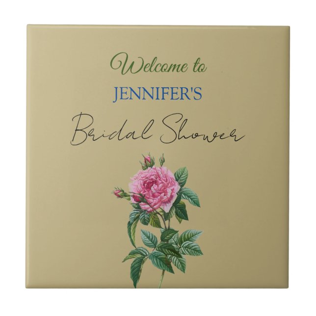 Azulejo Calligrafía Elegante Floral Bienvenida Ducha Brida (Frente)