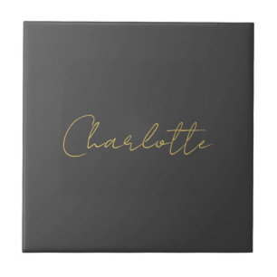 Azulejo Calligraphy Gold Color Gray Personalizado Personal