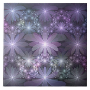 Azulejo Cama de flores arte fractal abstracto brillante de