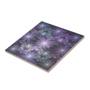 Azulejo Cama de flores arte fractal abstracto brillante de