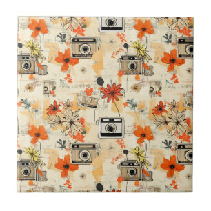 Azulejo Cámara antigua Ephemera floral naranja mostaza