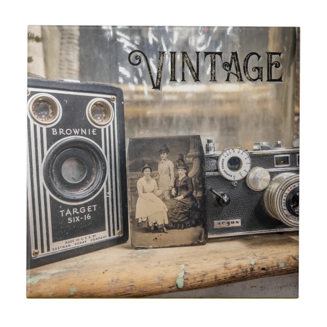 Azulejo Cámaras antiguas e impresión fotográfica (Frente)