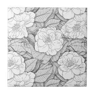 Azulejo Camellia en blanco y negro