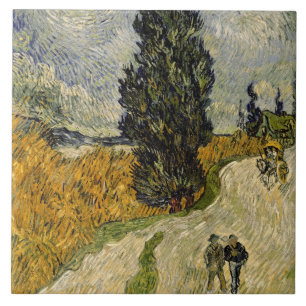 Azulejo Camino con los cipreses, 1890 de Vincent van Gogh