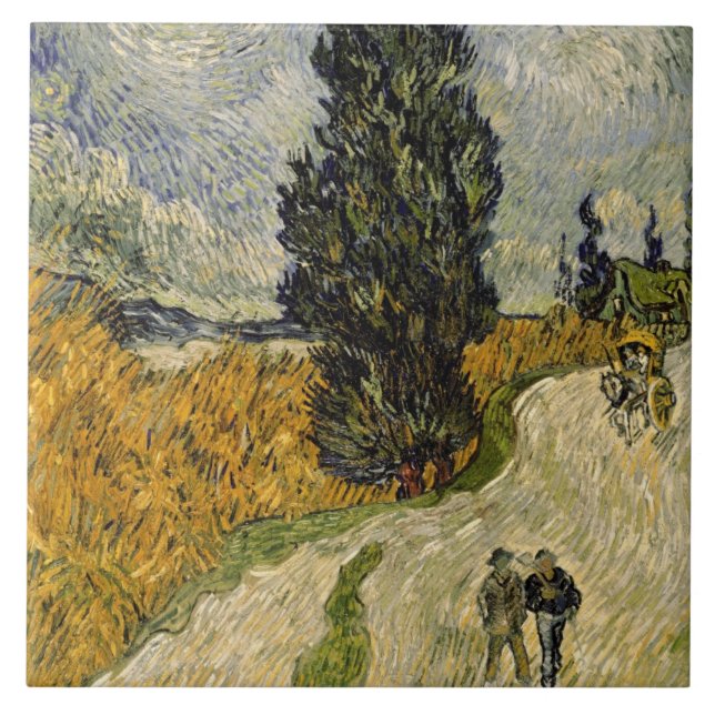 Azulejo Camino con los cipreses, 1890 de Vincent van Gogh (Frente)