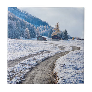 Azulejo Camino de tierra en la tierra de la nieve,
