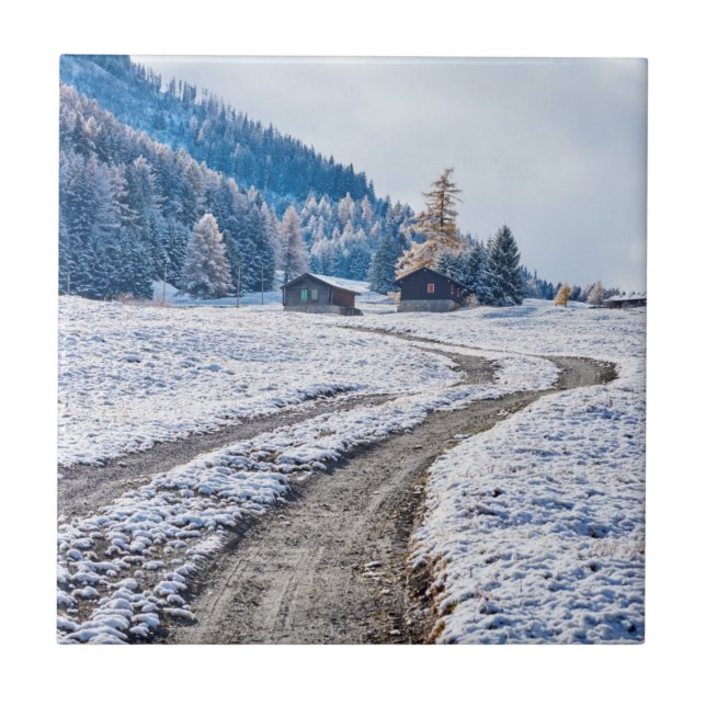 Azulejo Camino de tierra en la tierra de la nieve, (Frente)