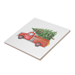 Azulejo Camión de bomberos navideño acuarela 