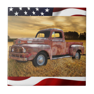 Azulejo Camión de la granja de la antigua camioneta roja d