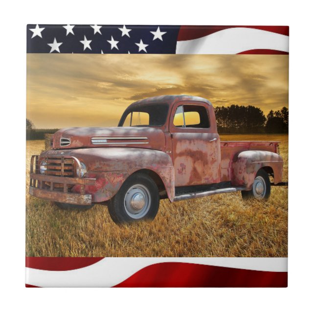 Azulejo Camión de la granja de la antigua camioneta roja d (Frente)