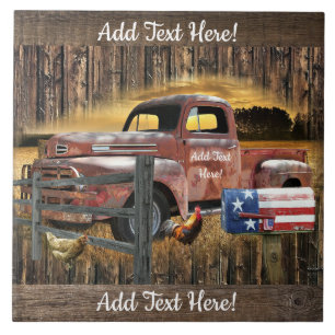 Azulejo Camión rojo antiguo camionero vintage de la granj