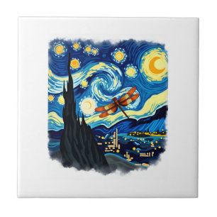 Azulejo Camisa Artística de Libélula Van Gogh Noche Estrel