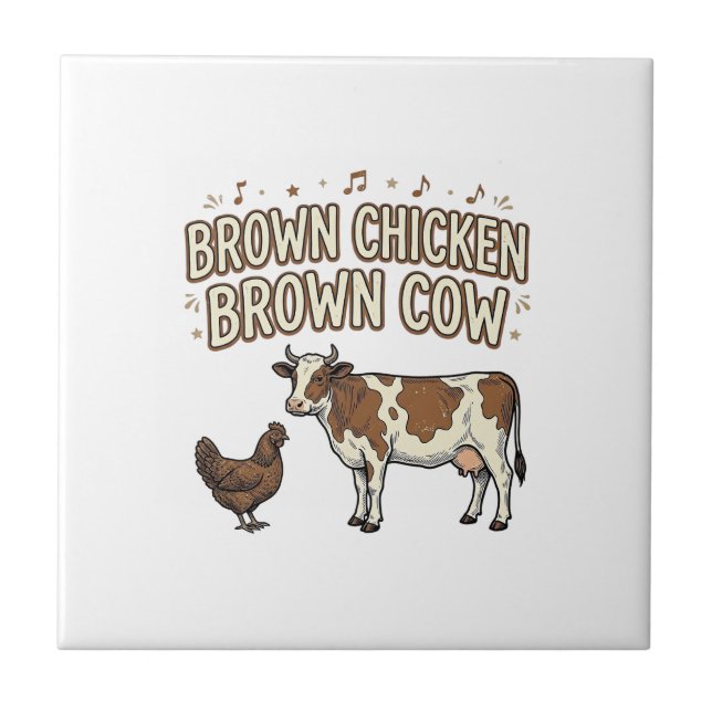 Azulejo Camisa de granja divertida de pollo marrón vaca ma (Frente)