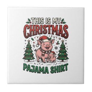 Azulejo Camisa de pijama de Navidad Cerdo lindo Vector Des