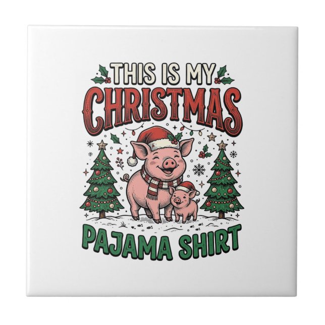 Azulejo Camisa de pijama de Navidad Cerdo lindo Vector Des (Frente)