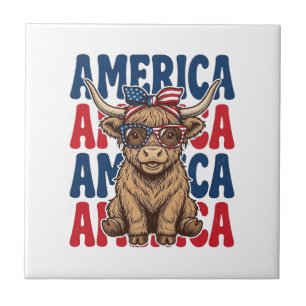 Azulejo Camisa Patriótica Vintage de América Cow Highland
