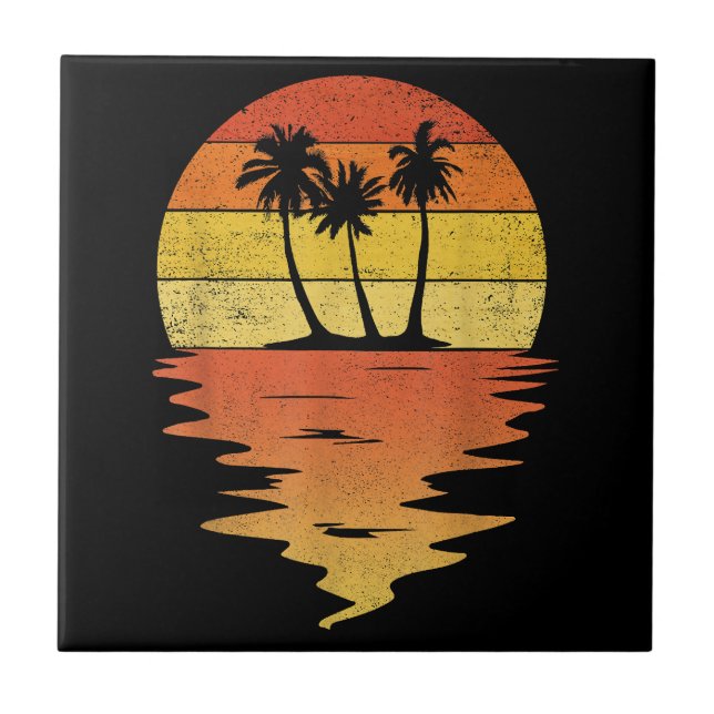 Azulejo Camisas de palmeras retro puesta de sol 70 s vinta (Frente)