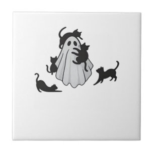 Azulejo Camiseta clásica de fantasma lindo y gatos negros