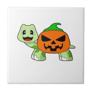 Azulejo Camiseta clásica de Halloween de tortuga y calabaz