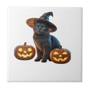 Azulejo Camiseta clásica de magia de gato negro de Hallowe