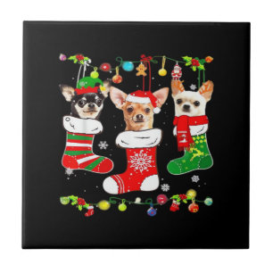 Azulejo Camiseta clásica de perro de Navidad con luces Chi