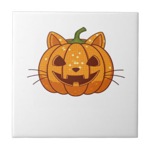 Azulejo Camiseta clásica Disco Cat Jack o'Lantern