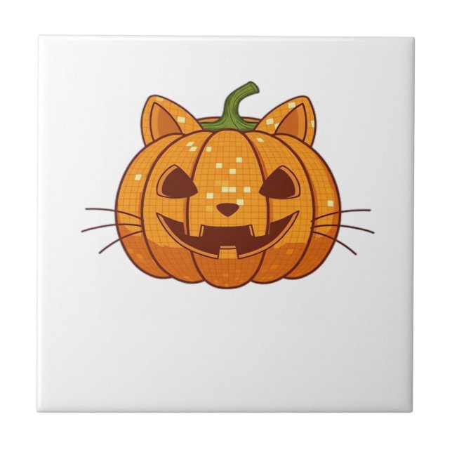 Azulejo Camiseta clásica Disco Cat Jack o'Lantern (Frente)