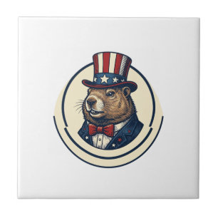 Azulejo Camiseta con diseño de grabado vintage de marmota